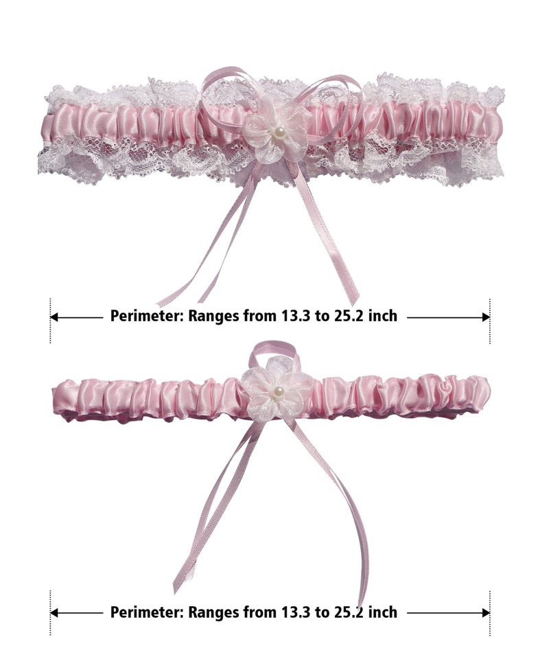 RIMOBUL 2 Pieces Wedding Garters Lace Bridal Garter Faux Pearls Garter for Bride with Toss Away (Pink) - Image 2